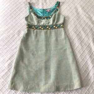 Lilly Pulitzer cocktail dress gold teal beaded